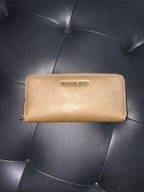 Michael Kors Gold Zip-Around Saffiano Wallet
